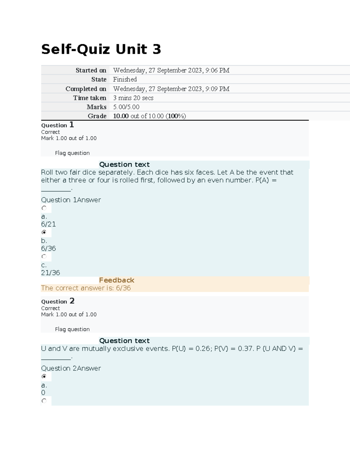 Unit 3 Self Quiz - This is the self quiz for week 3 - Self-Quiz Unit 3 ...