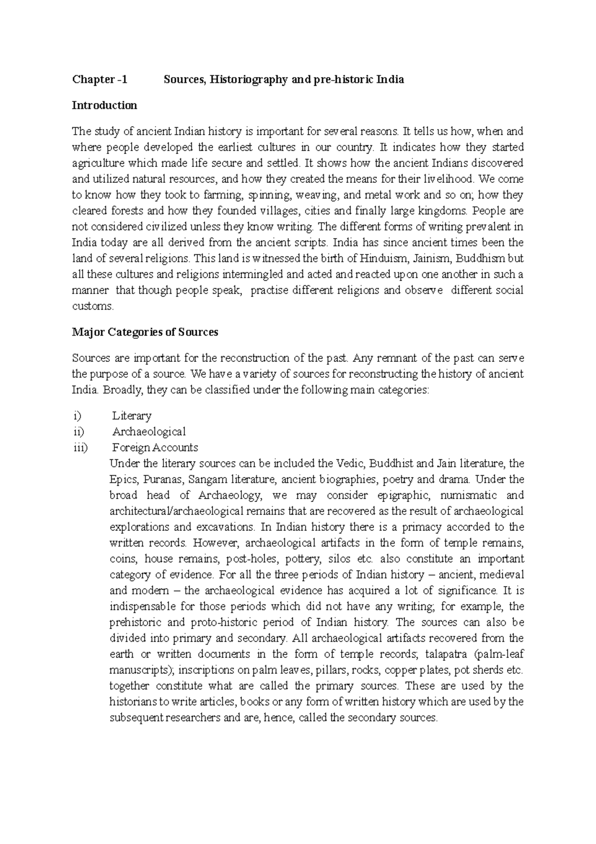 Yes notes - Chapter -1 Sources, Historiography and pre-historic India ...