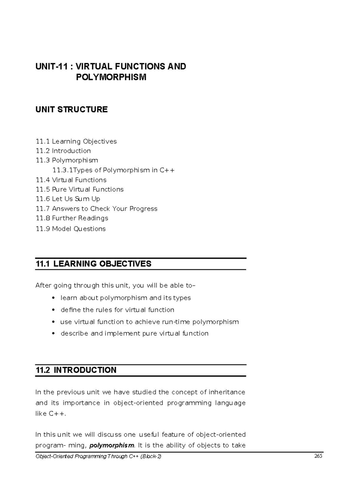 Module 5 - UNIT-11 : VIRTUAL FUNCTIONS AND POLYMORPHISM UNIT STRUCTURE ...