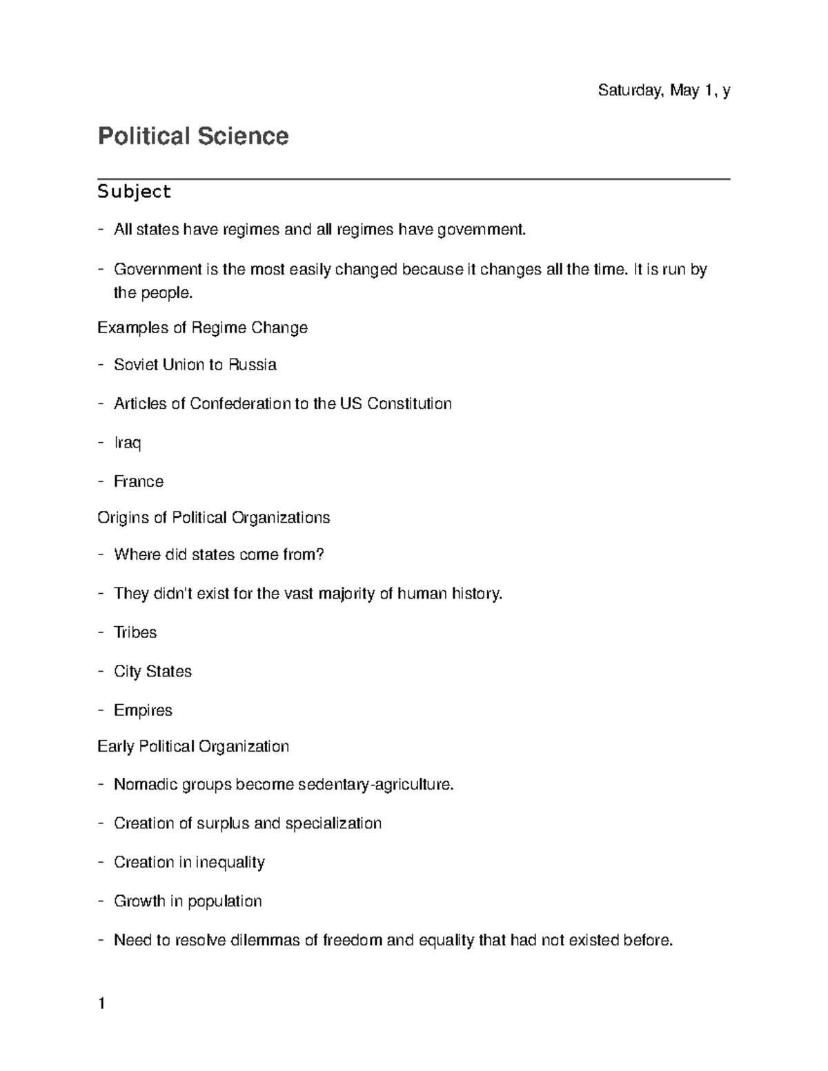 Political Science #1 - Lecture notes 1 - Political Science Subject ...