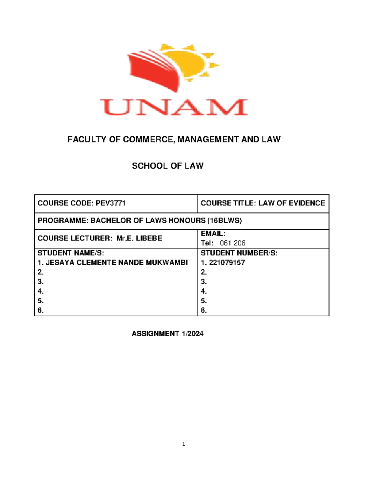 law of evidence assignment