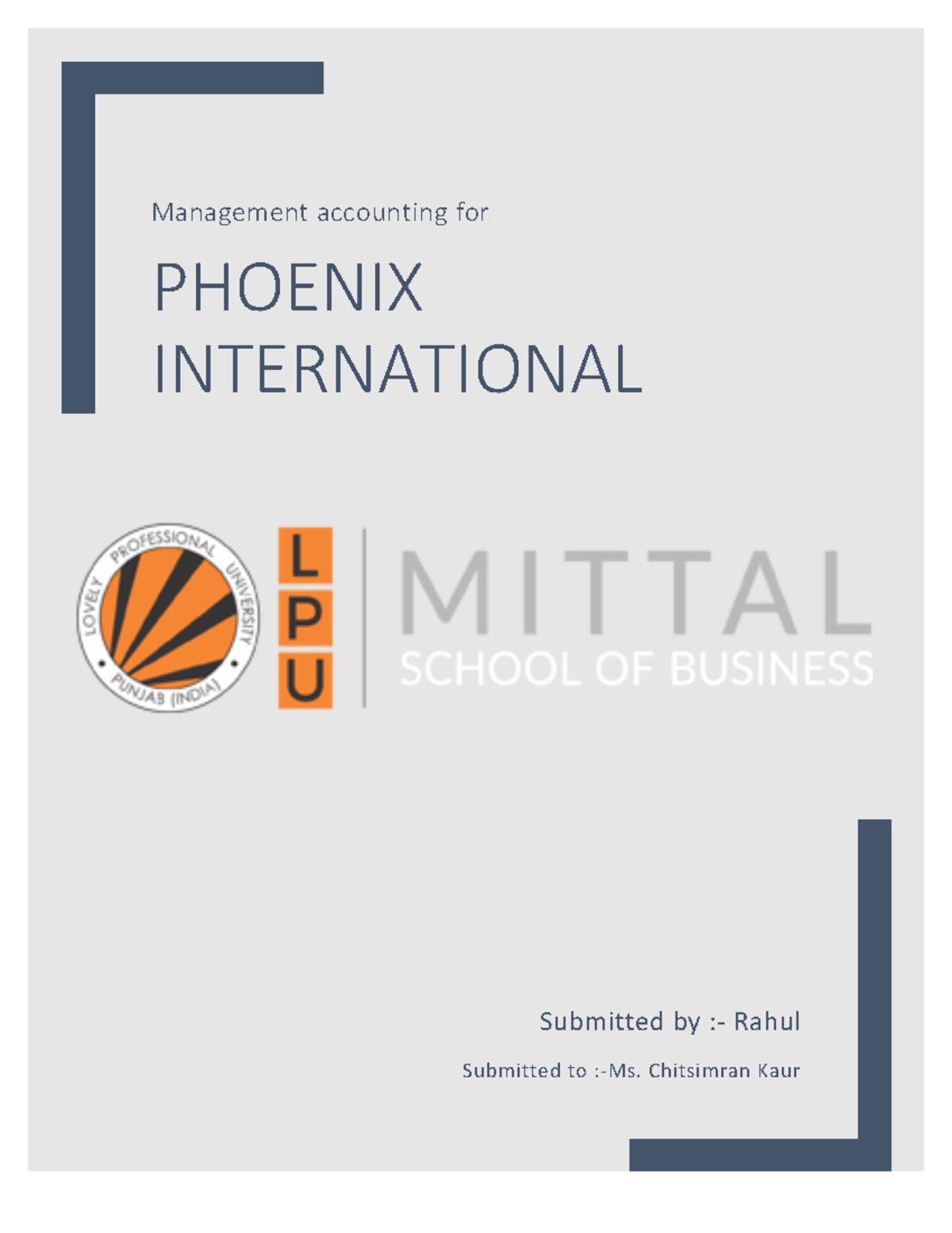 Final report of management accounting for Phoenix Intl - Management ...