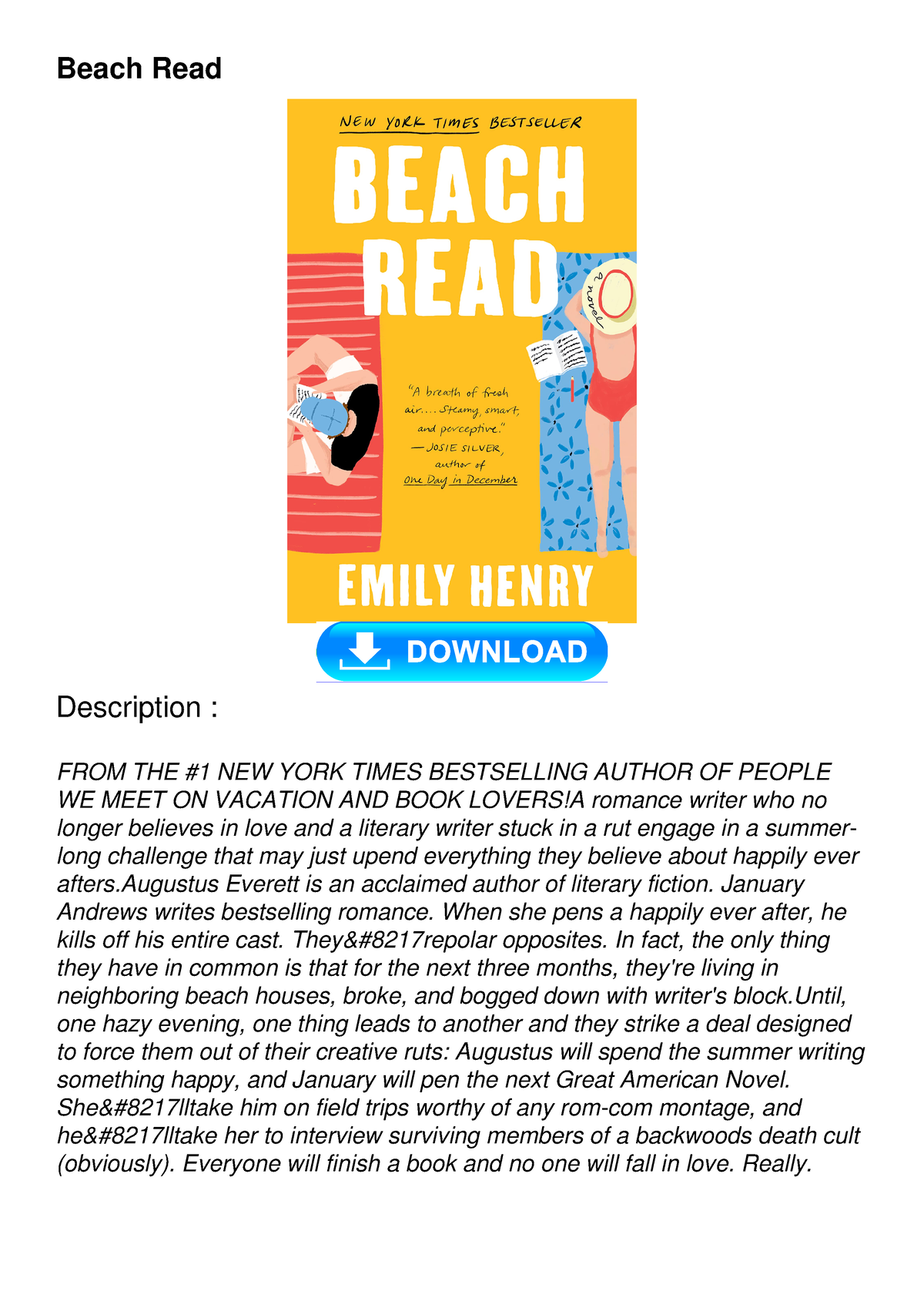 Read Book Beach Read - Beach Read Description : FROM THE #1 NEW YORK ...