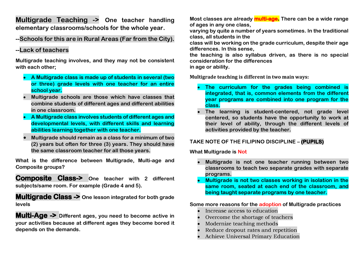 multigrade teaching in the new normal essay