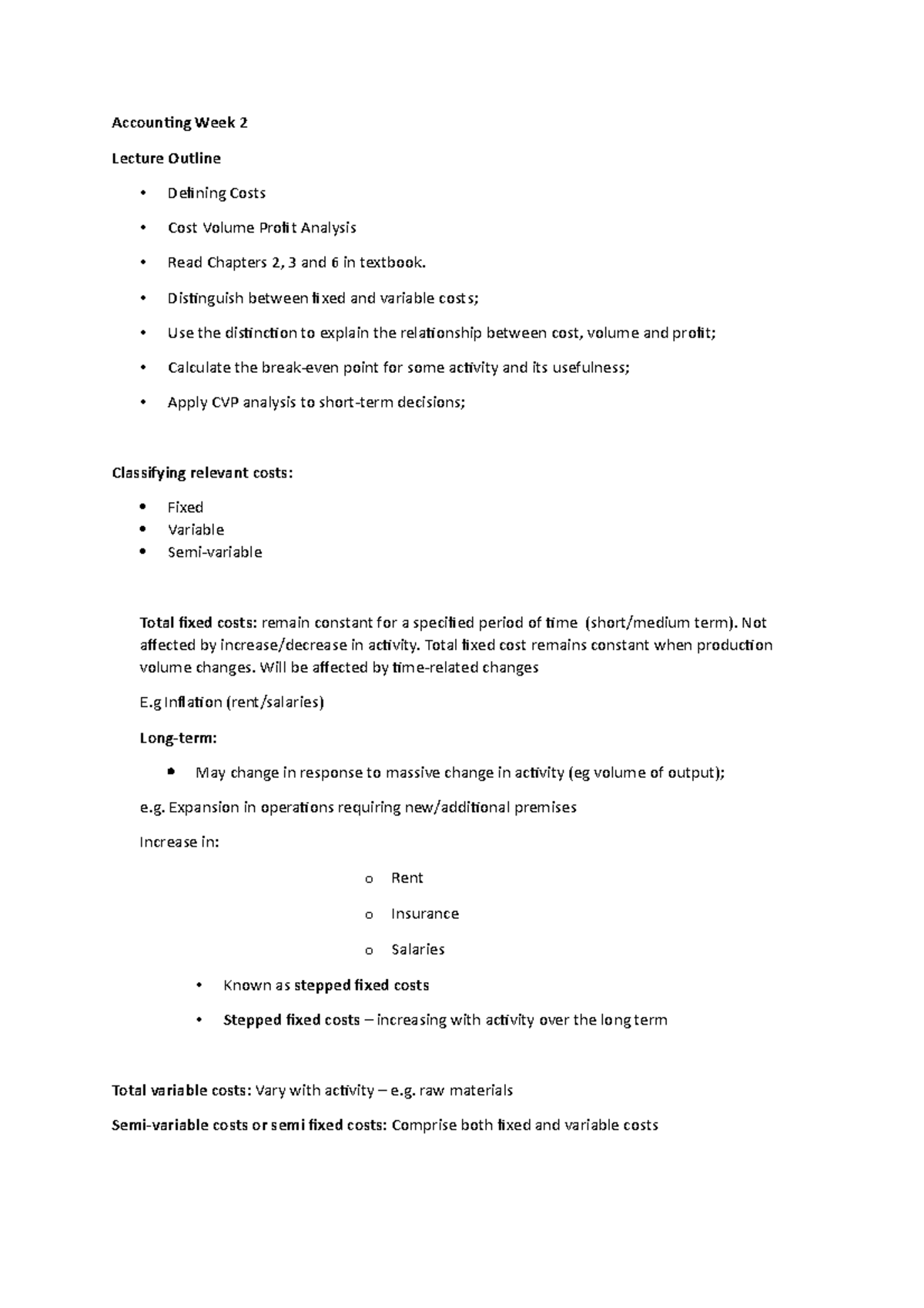 Week 2 Lecture Notes - Managerial Accounting - UL - Studocu