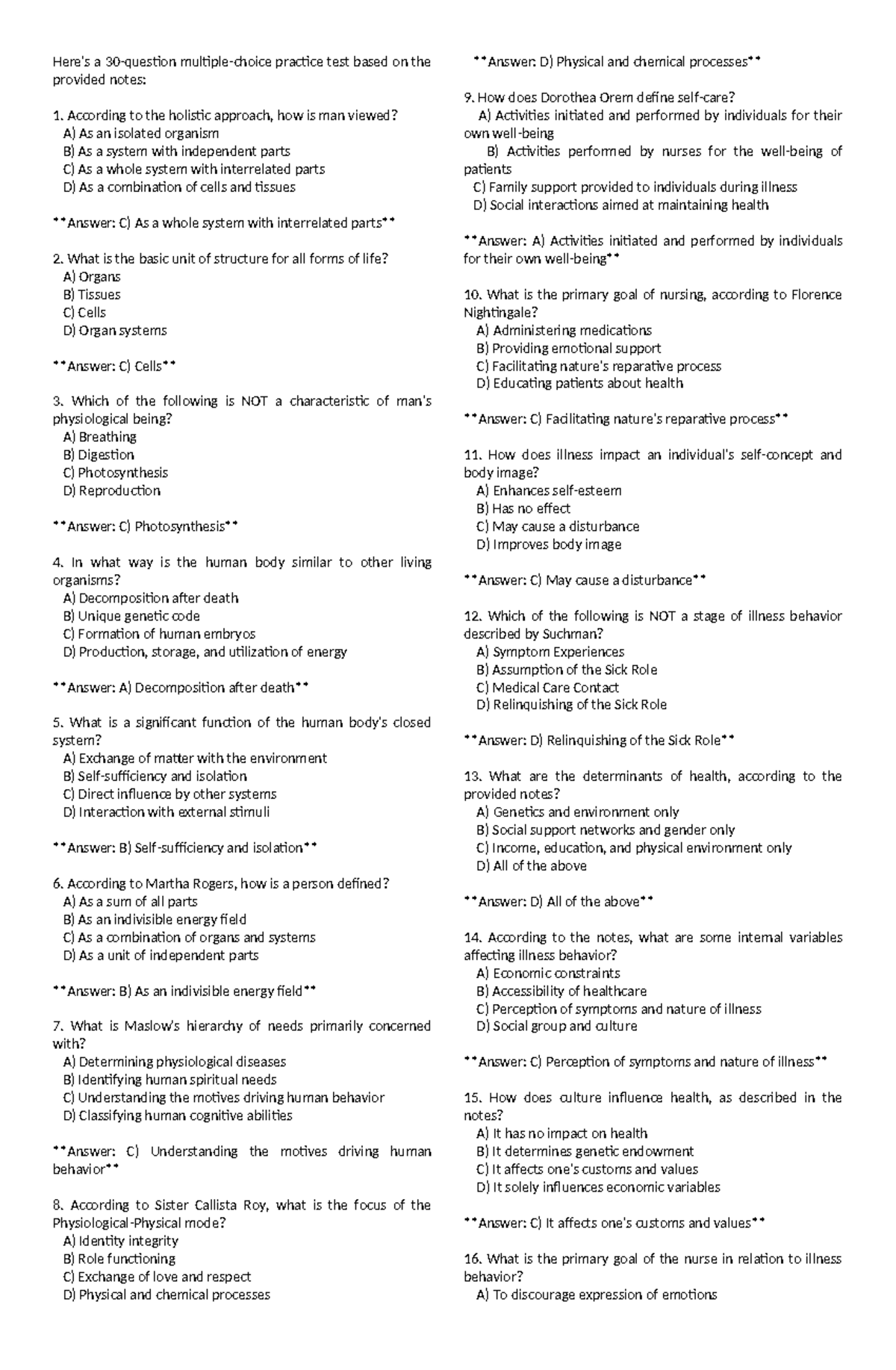 Didac test - Summary Health Assessment - Here's a 30-question multiple ...