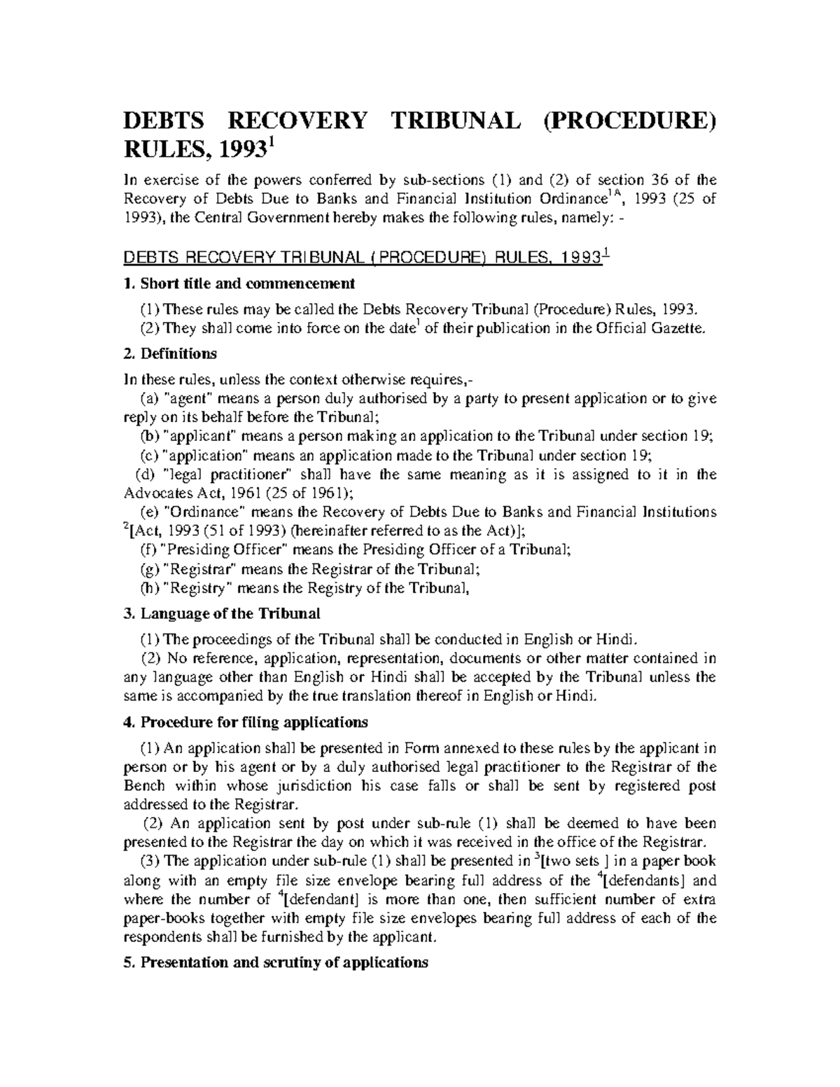 DRTDRAT Proce Rules DEBTS RECOVERY TRIBUNAL (PROCEDURE) RULES, 1993