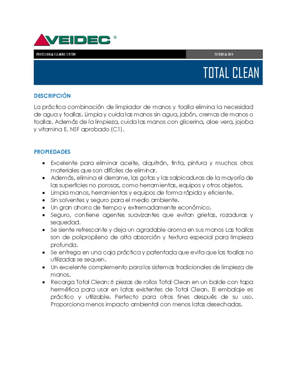 Total Clean - MSDS - PROFESSIONAL CLEANING SYSTEM TECHNICAL INFO TOTAL ...
