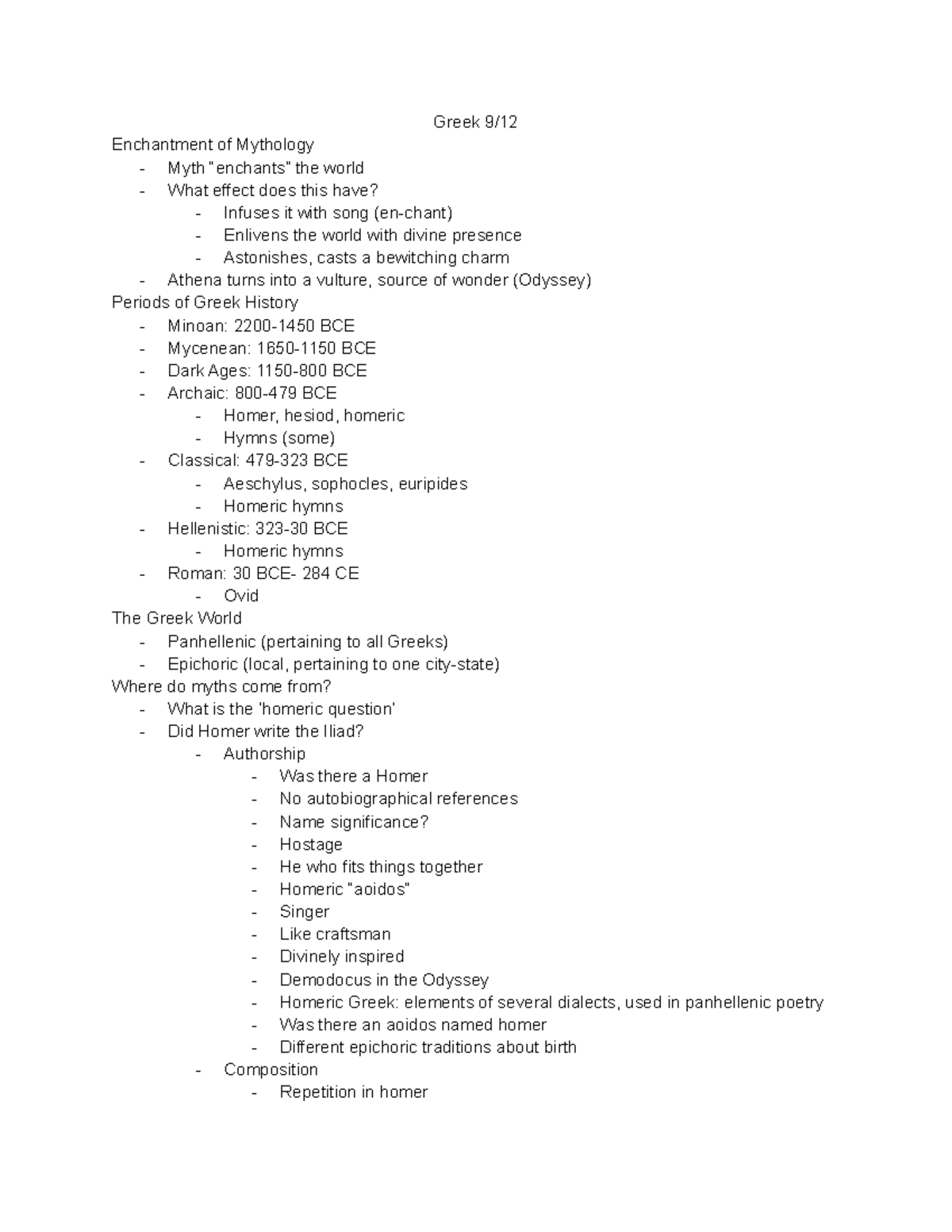 Greek 9 12 - Lecture notes for Classics 224 with Professor Wietzke ...