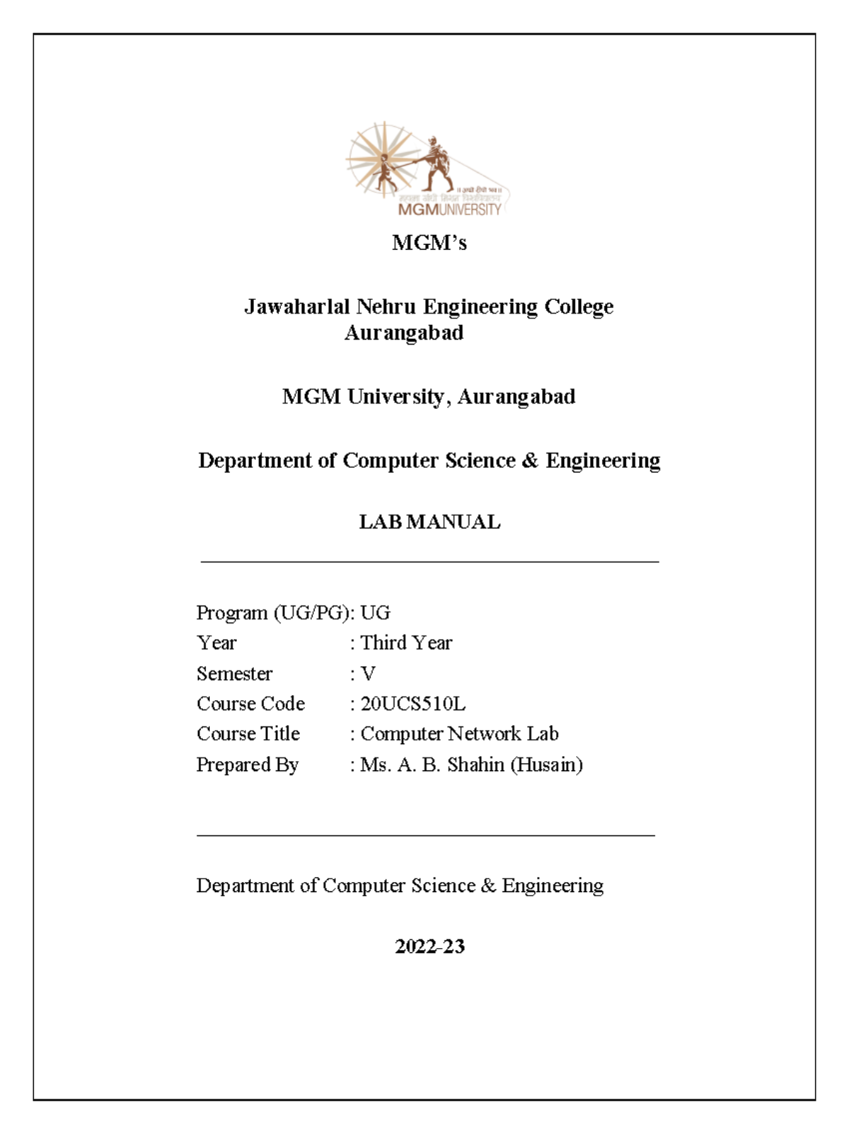 Computer Network Lab Manual6th Sept 2022 MGM’s Jawaharlal Nehru Engineering College