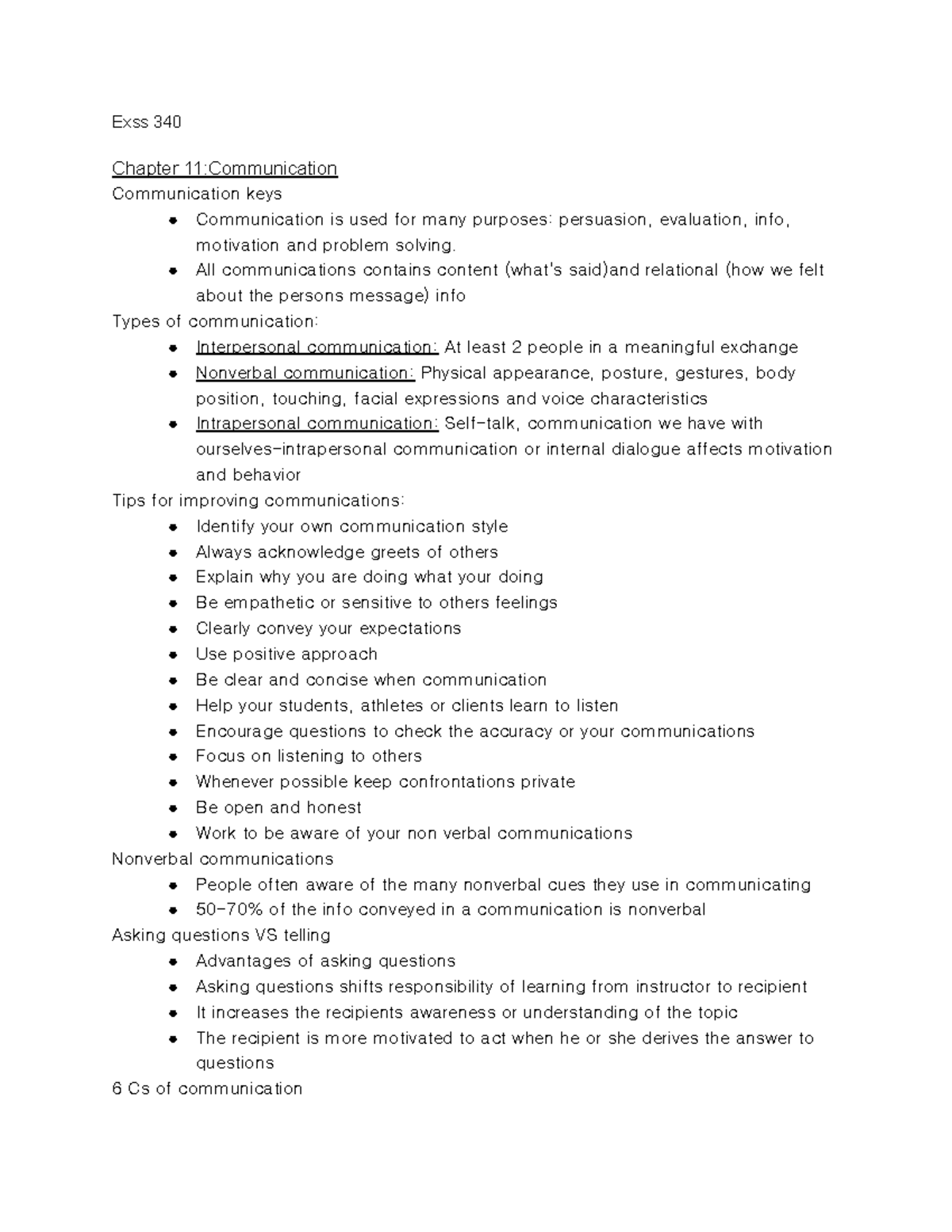 Exss 340 Chapters 11-17 - Exss 340 Chapter 11:Communication ...