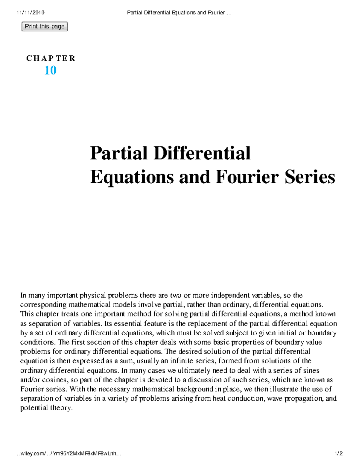 Summary - Partial differential - Partial Differential Equations and ...