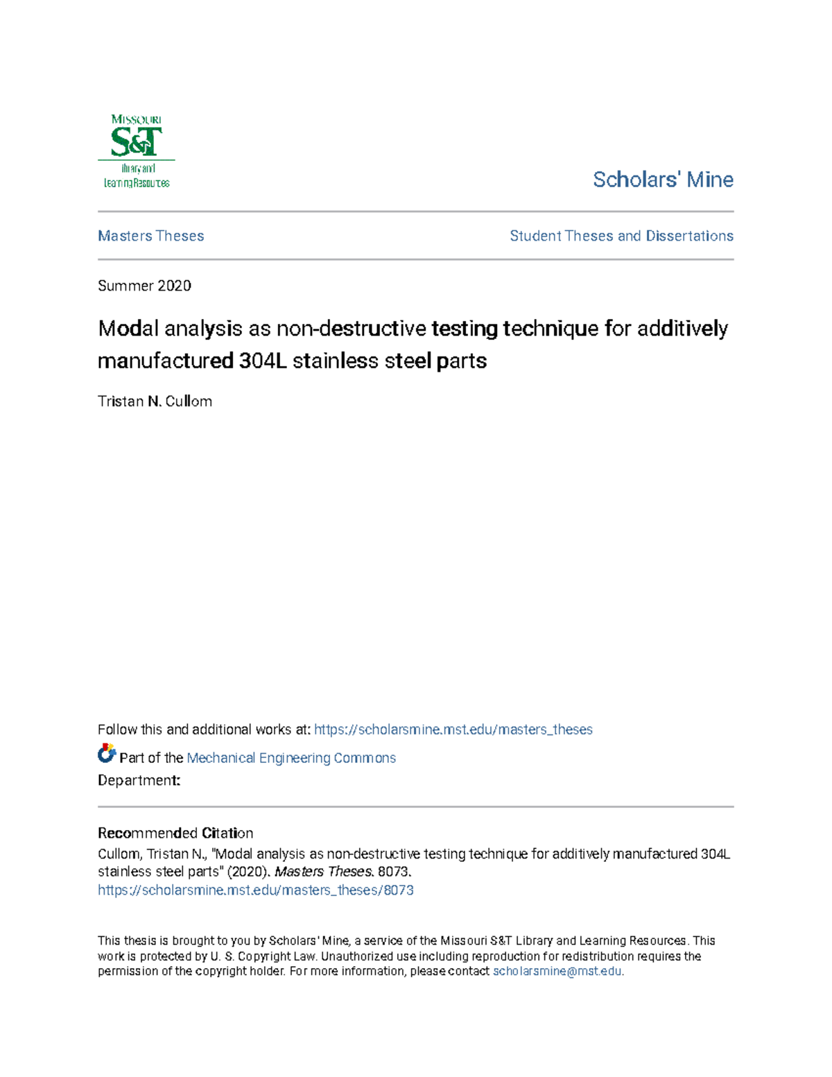 Modal analysis as non-destructive testing technique for additivel ...
