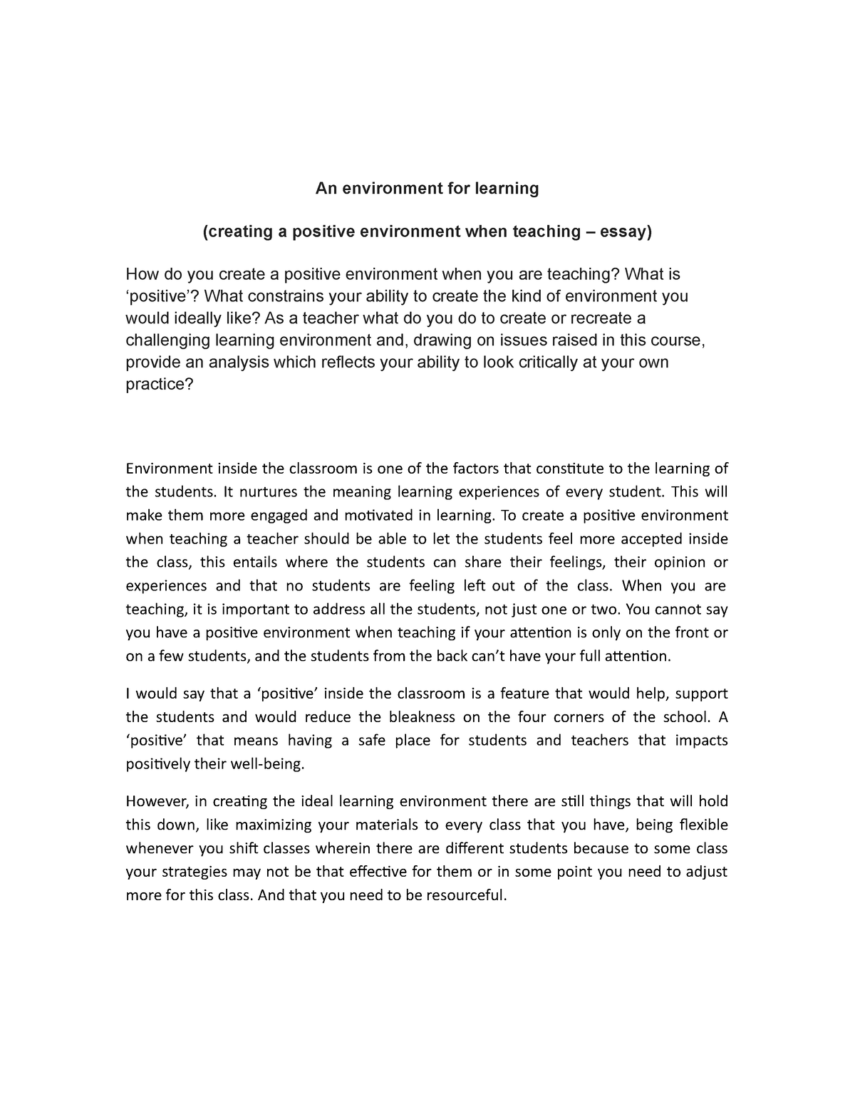 effective school environment essay