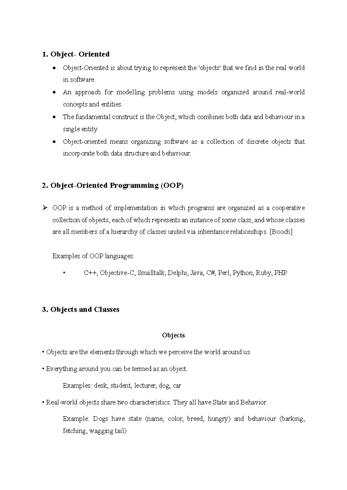 object oriented programming notes - 1. Object- Oriented Object-Oriented ...