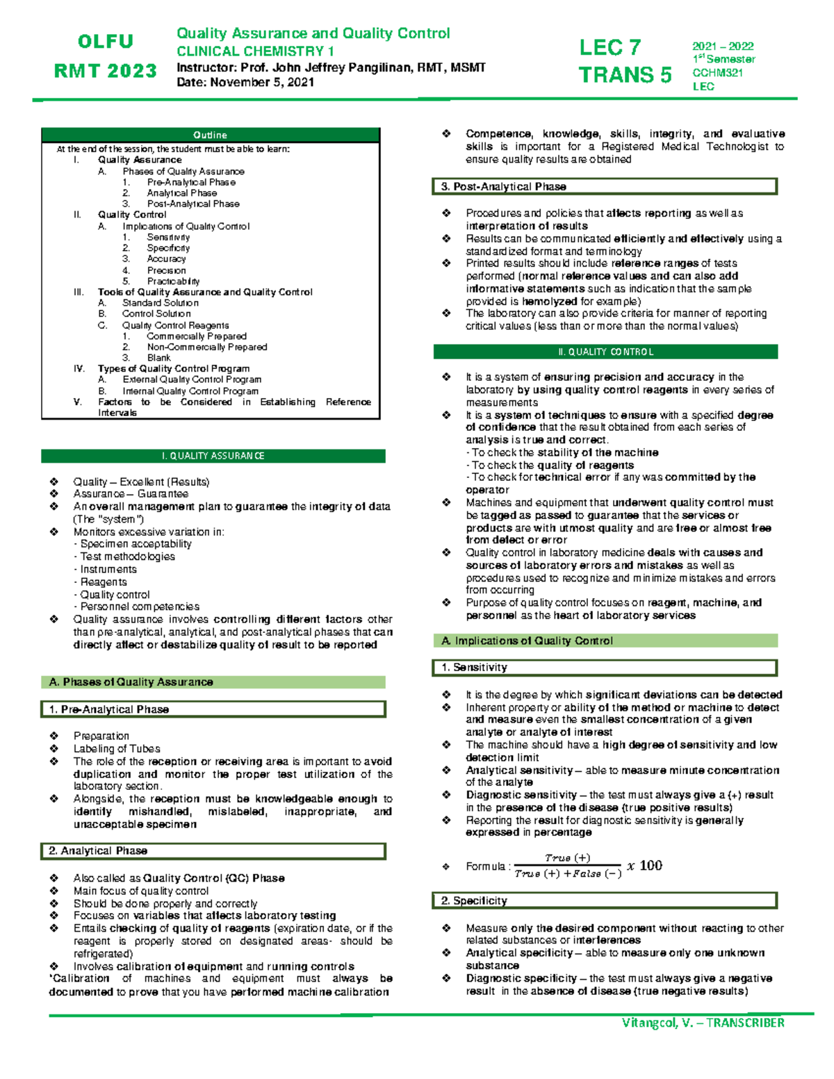 CCHM Lec Trans 5 - Notes - Vitangcol, V. – TRANSCRIBER Quality ...