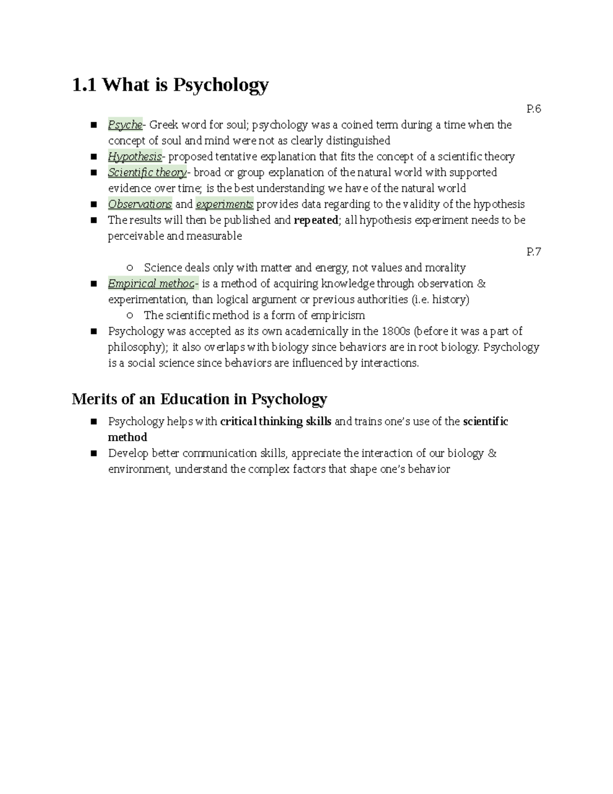 Ch.1 Introduction To Psychology - 1 What Is Psychology P. Psyche ...