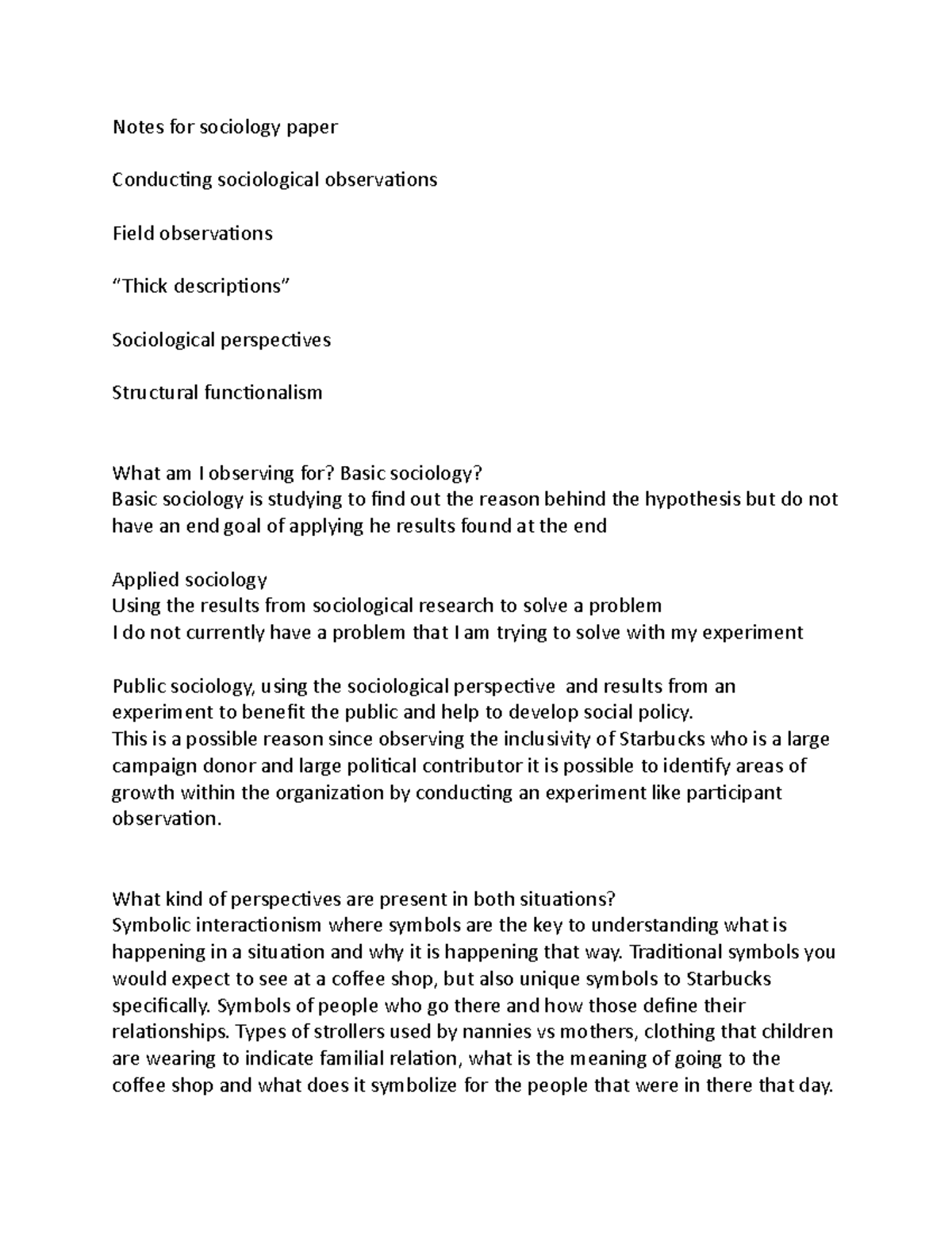 Notes for sociology observation paper - Notes for sociology paper ...