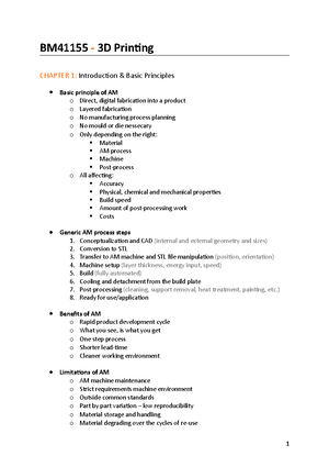Summary - 3D printing