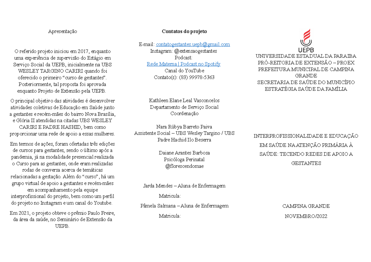 Folder - Apresentação Projeto de Extensão 2022 - Apresentação O ...