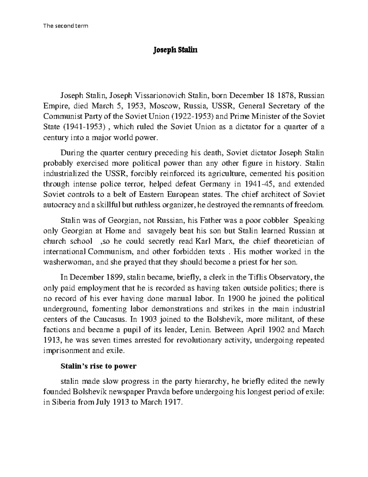 Joseph Stalin - The second term Joseph Stalin Joseph Stalin, Joseph ...