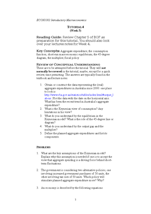 Tutorial 3 answer - ECOS2 025 Tutorial 3 (Week 3) Answer Guide N. The ...