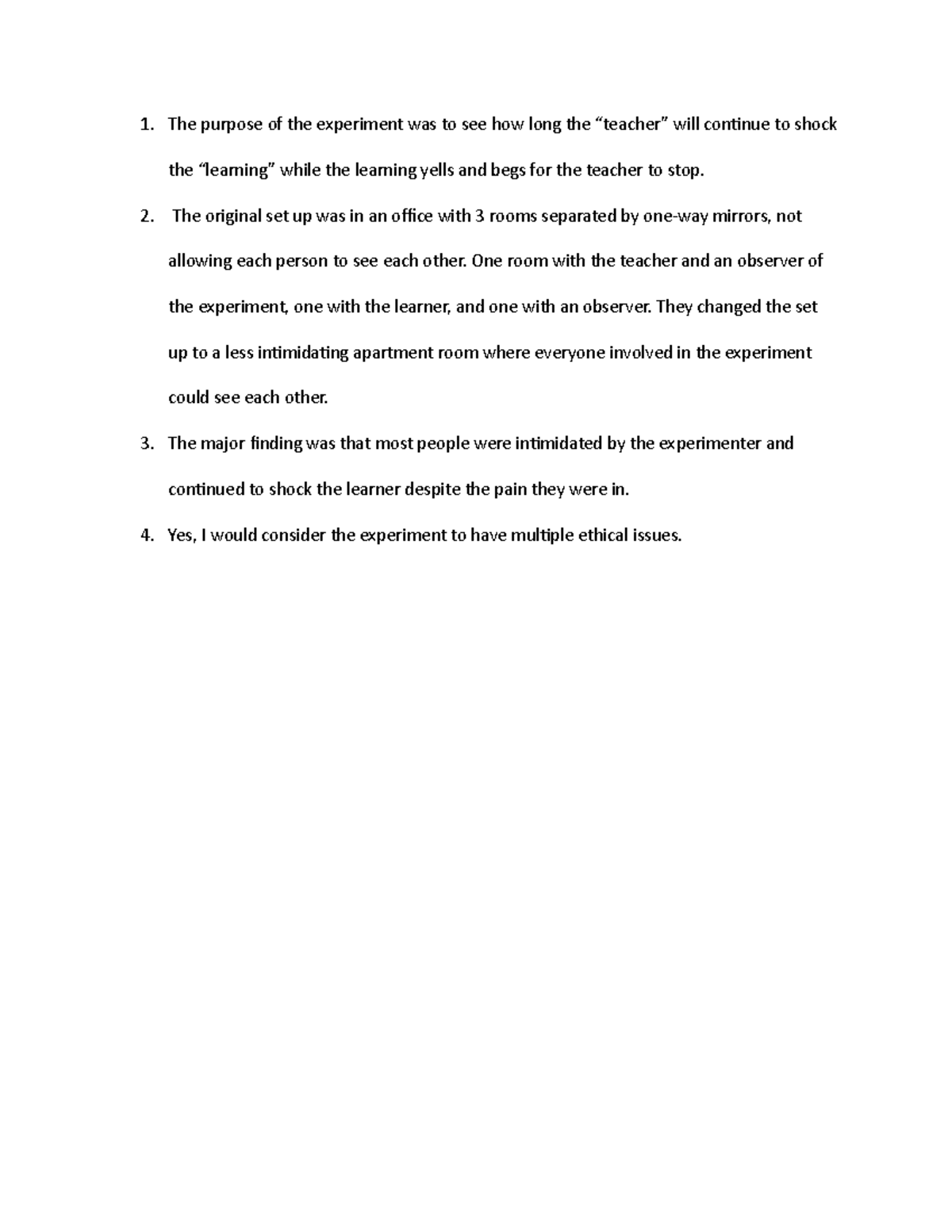 Psychology Shock Experiment Assignment - The purpose of the experiment ...