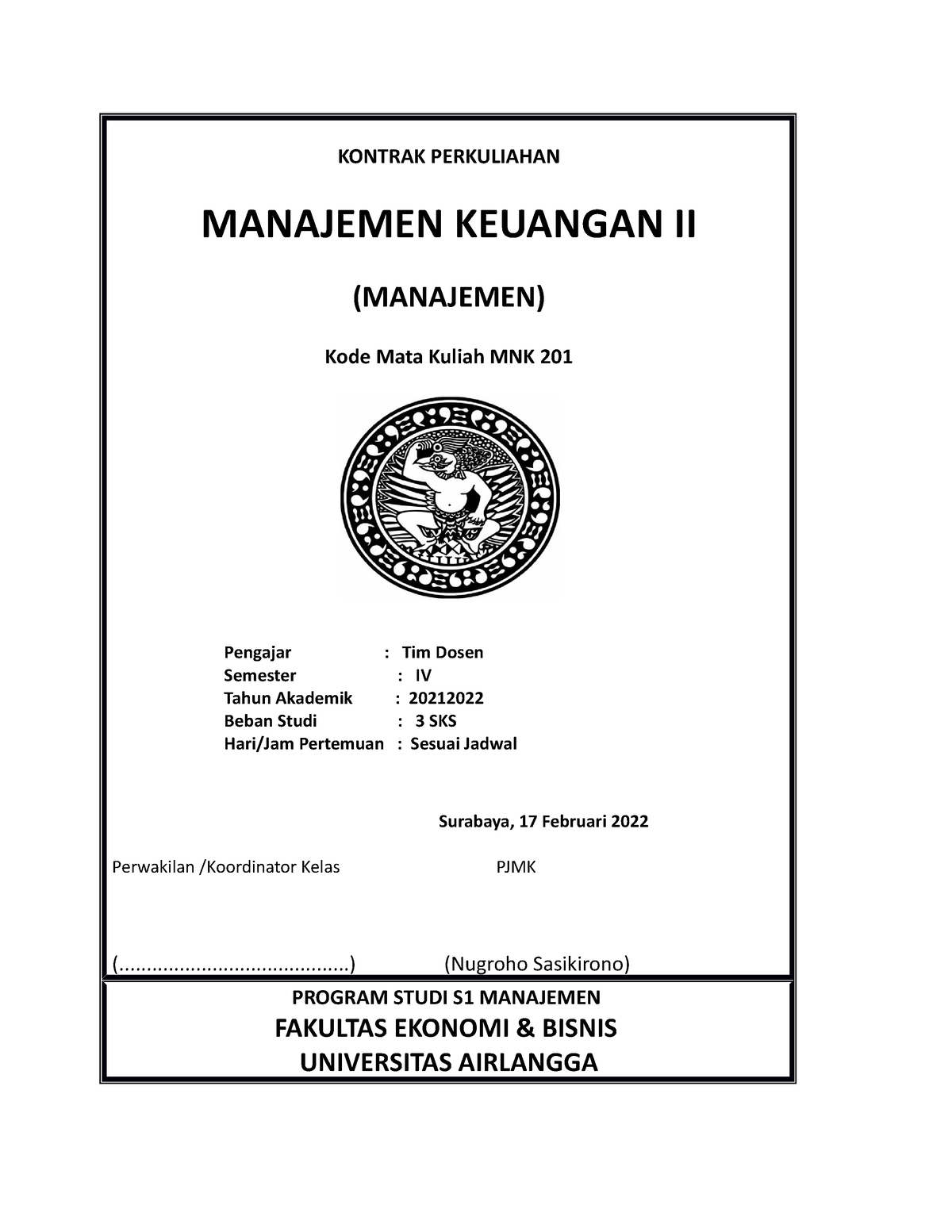 Kontrak Perkuliahan M K II 2022 - KONTRAK PERKULIAHAN MANAJEMEN ...