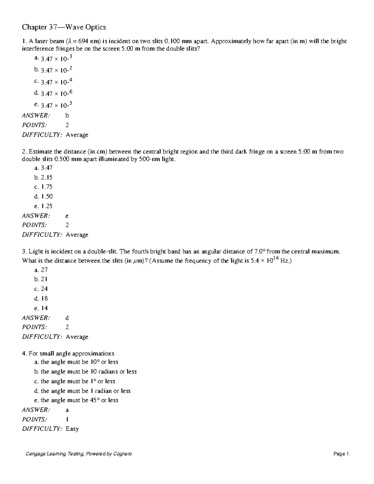 Chapter 36 Wave Optics tutorial for physics 2 - A laser beam ( λ = 694 ...