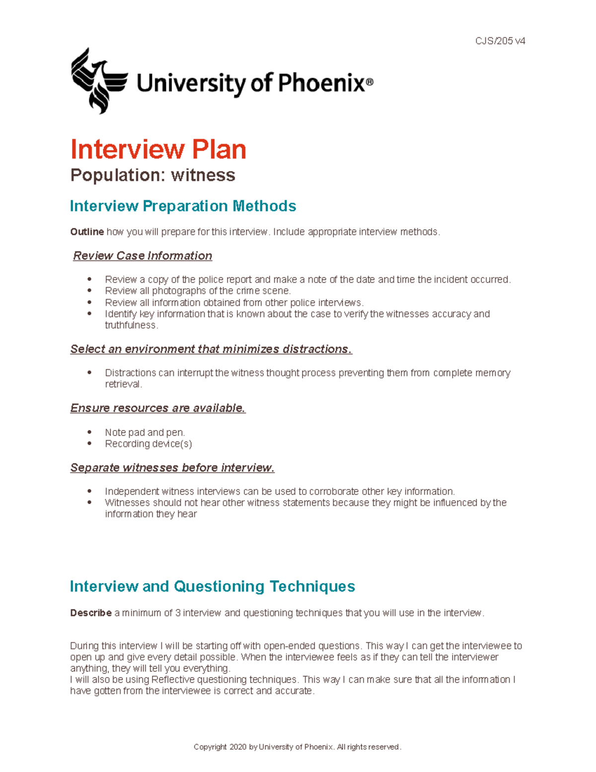 Cjs205 v4 wk2 interview plan - CJS/205 v Interview Plan Population ...