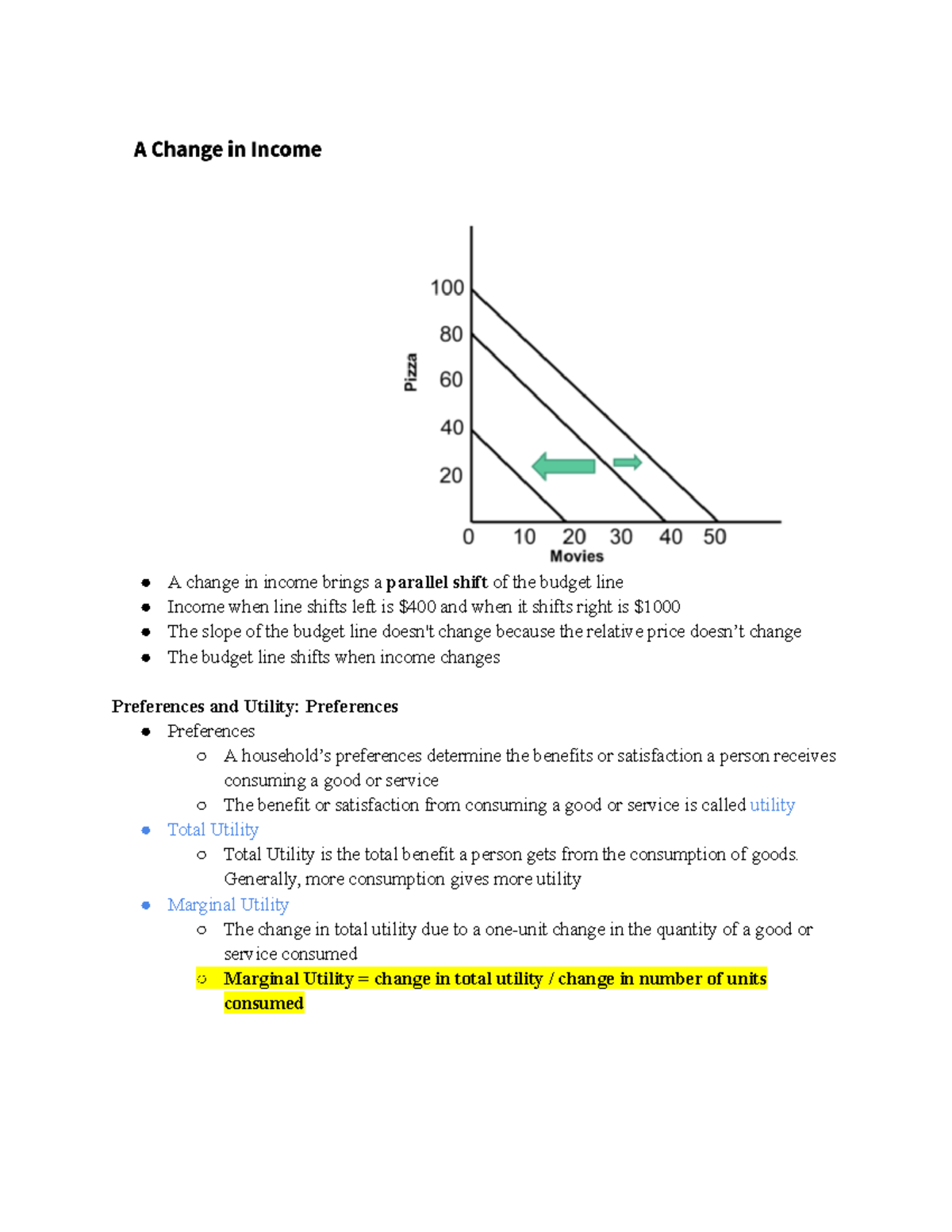 Econ B251: Utility And Preferences - A Change In Income Brings A ...