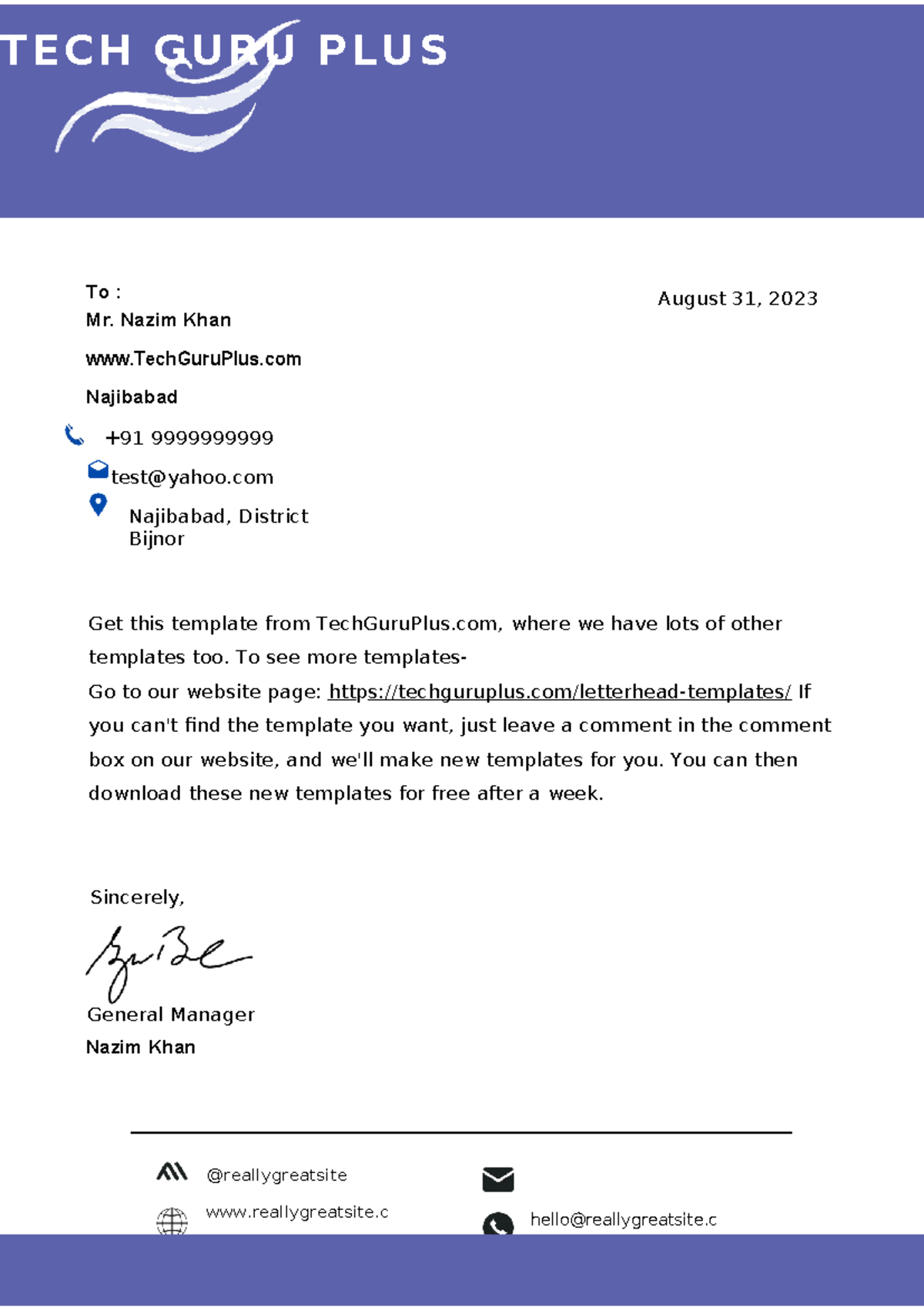 Membretes para imprimir 4 TECH GURU PLUS To Mr. Nazim Khan