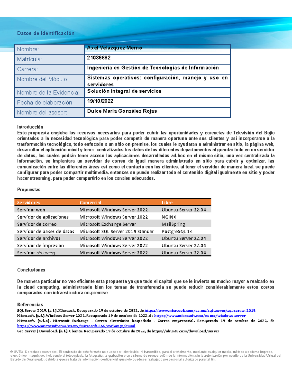 Velazquez Merino Axel Solucion integral - Datos de identificación ...