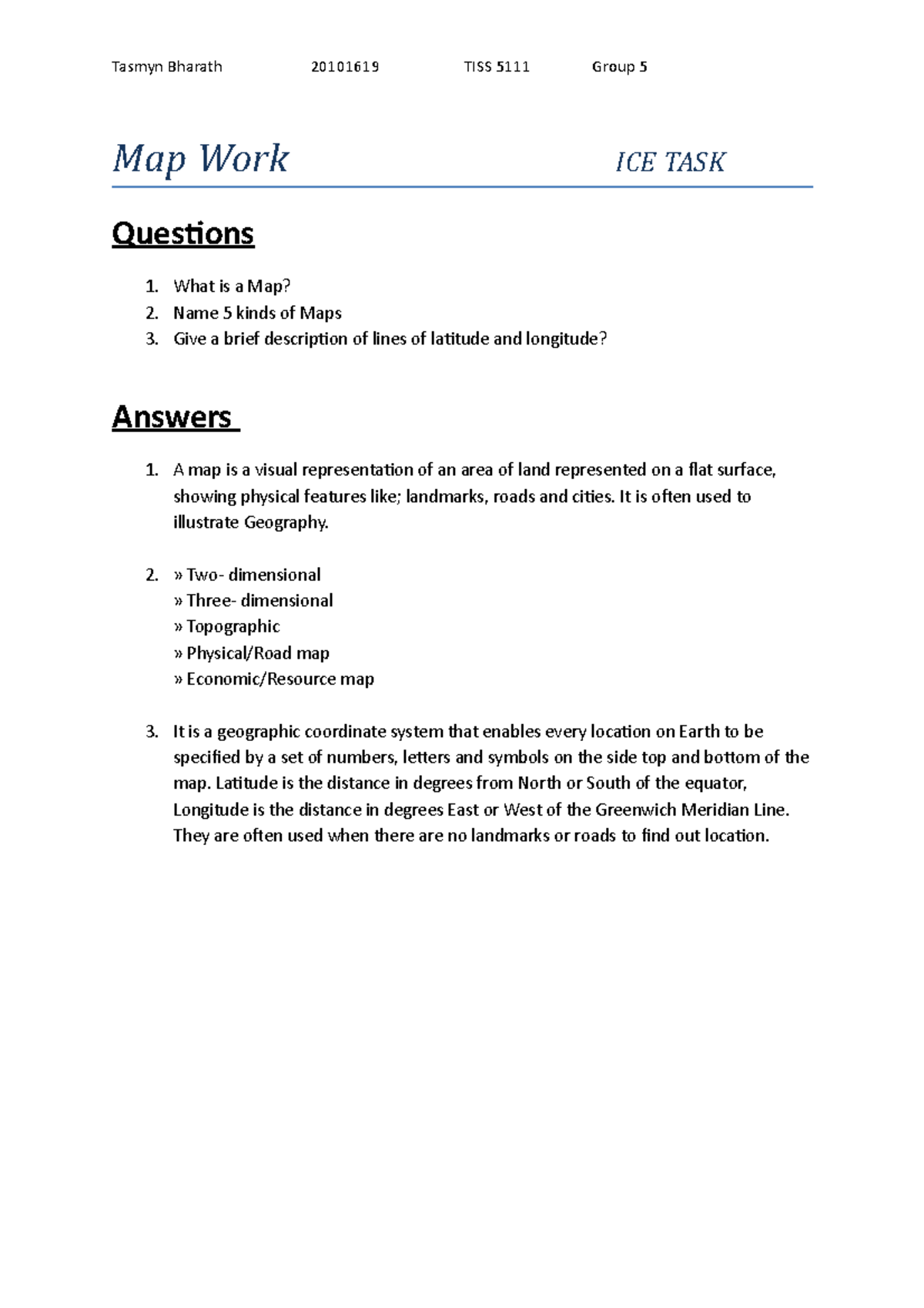 Map Work ICE TASK - please make use of the following, in accordance ...