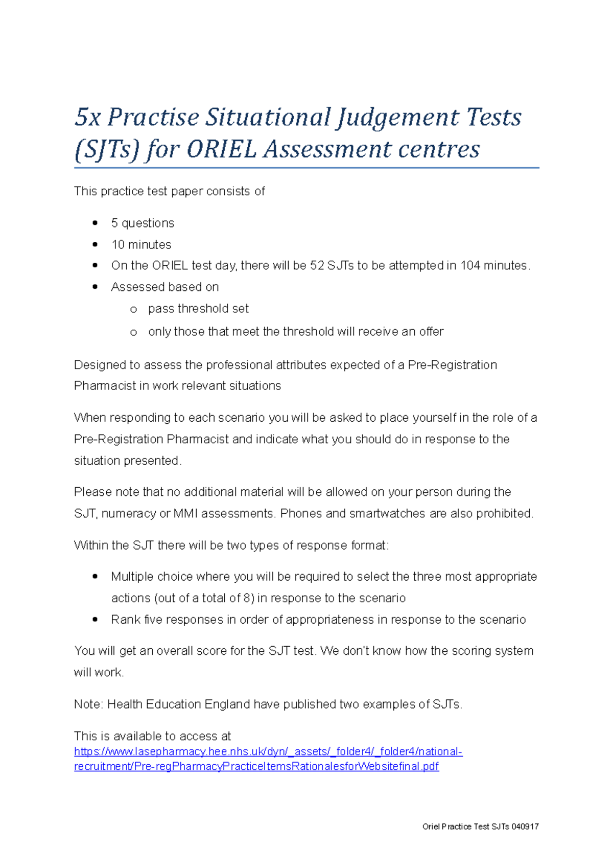 Sample/practice exam 9 June 2017, answers - 5x Practise Situational ...