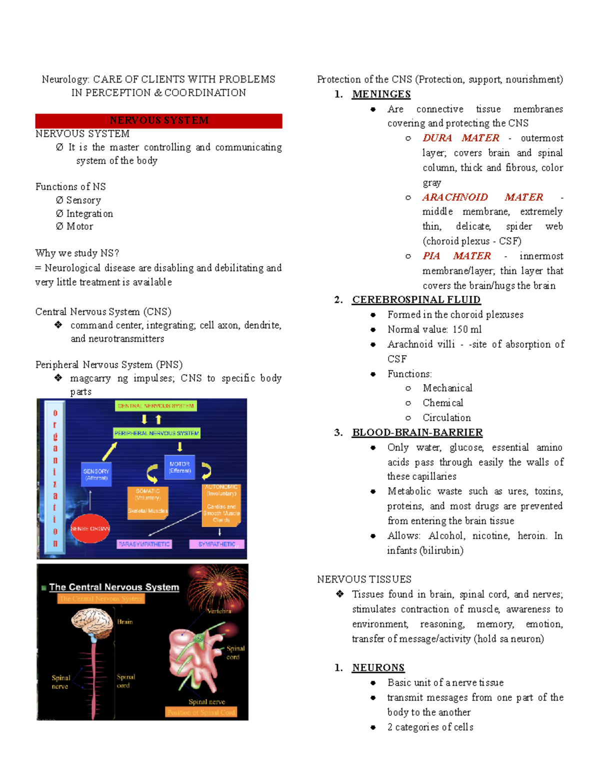 Neurology - MENINGES Are connective tissue membranes covering and ...