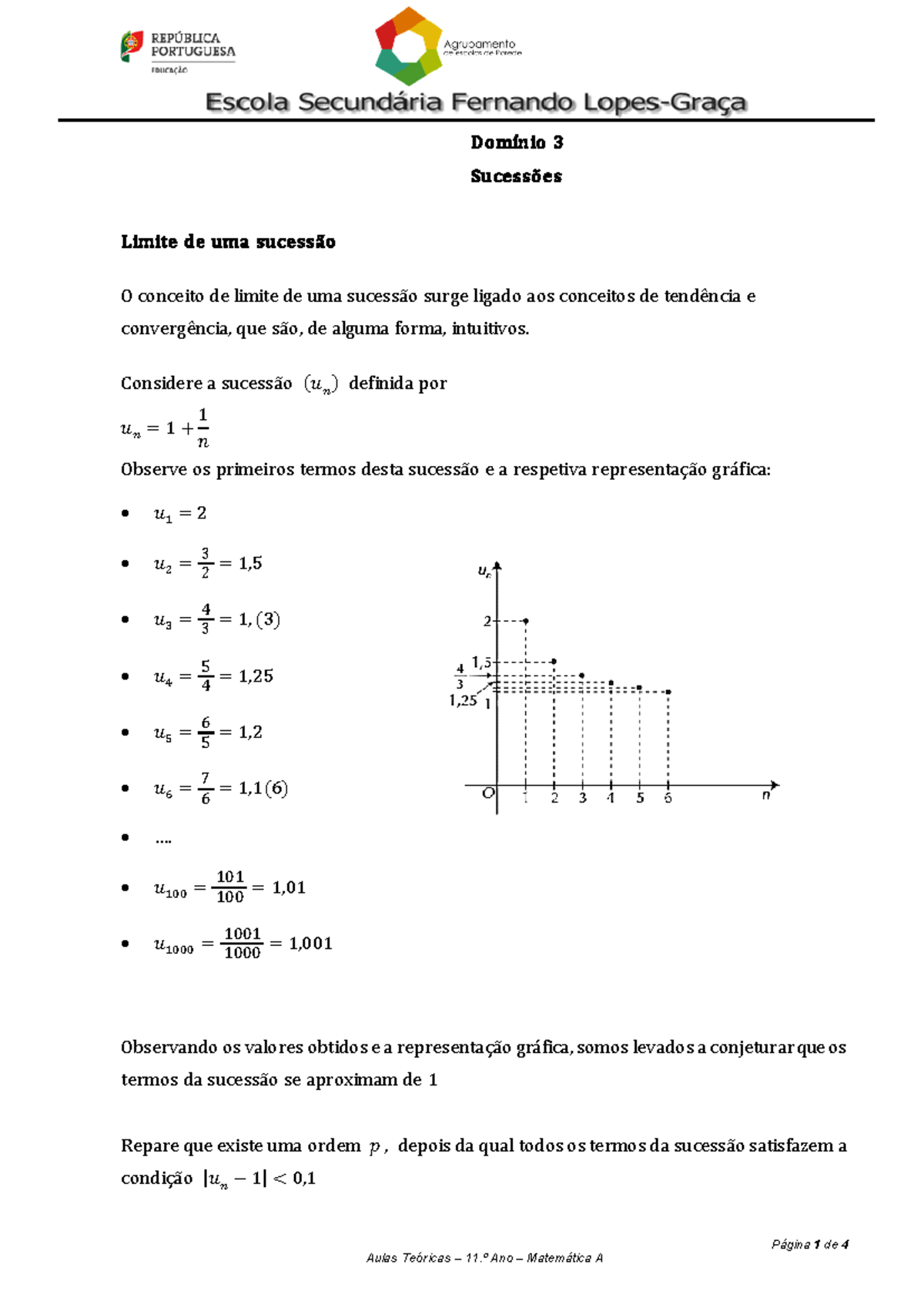 9 Limte DE UMA Sucessão 11.º Ano - Página 1 de 4 Domínio 3 Sucessões ...