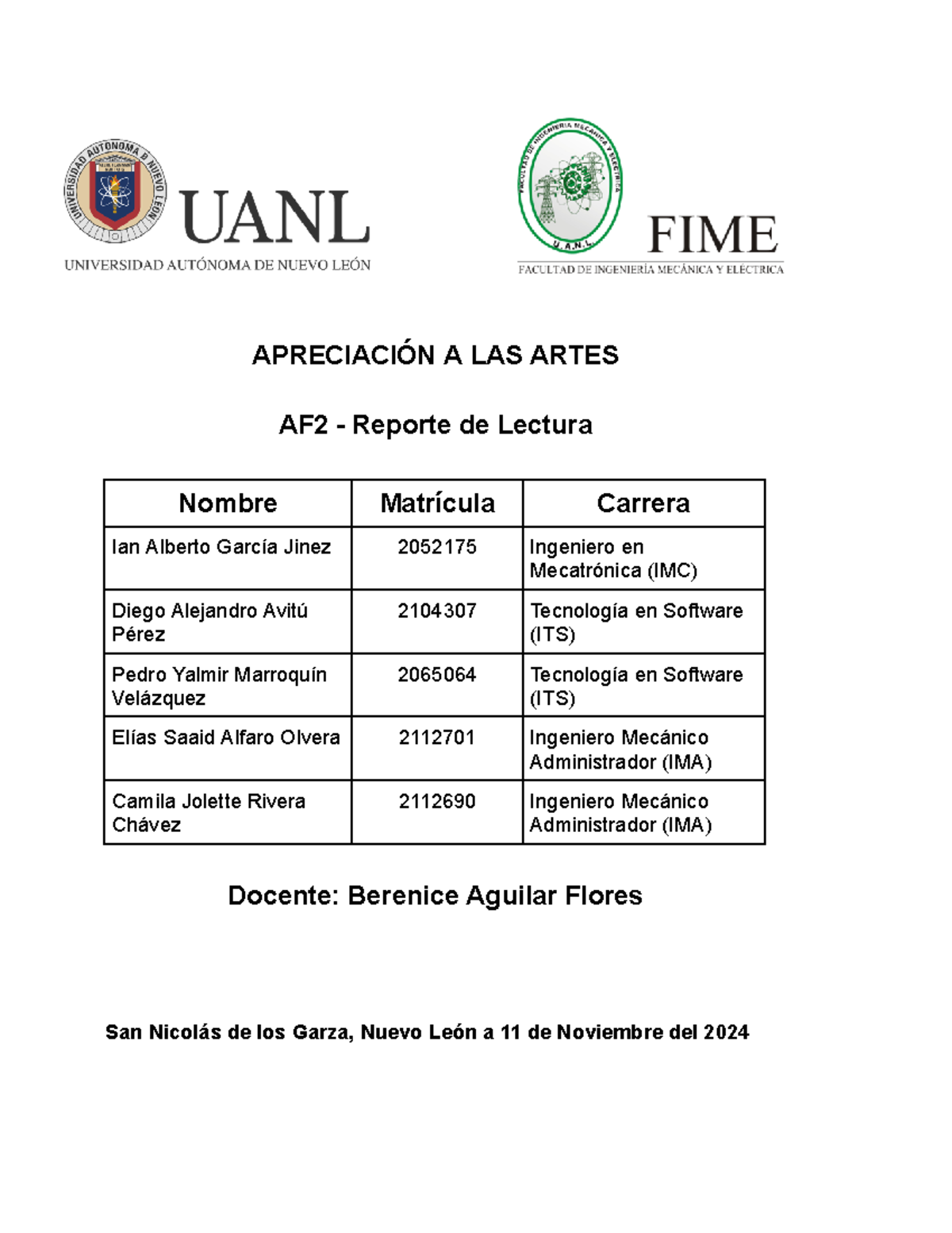 AF2 Reporte de Lectura - Fundamental - APRECIACIÓN A LAS ARTES AF2 ...