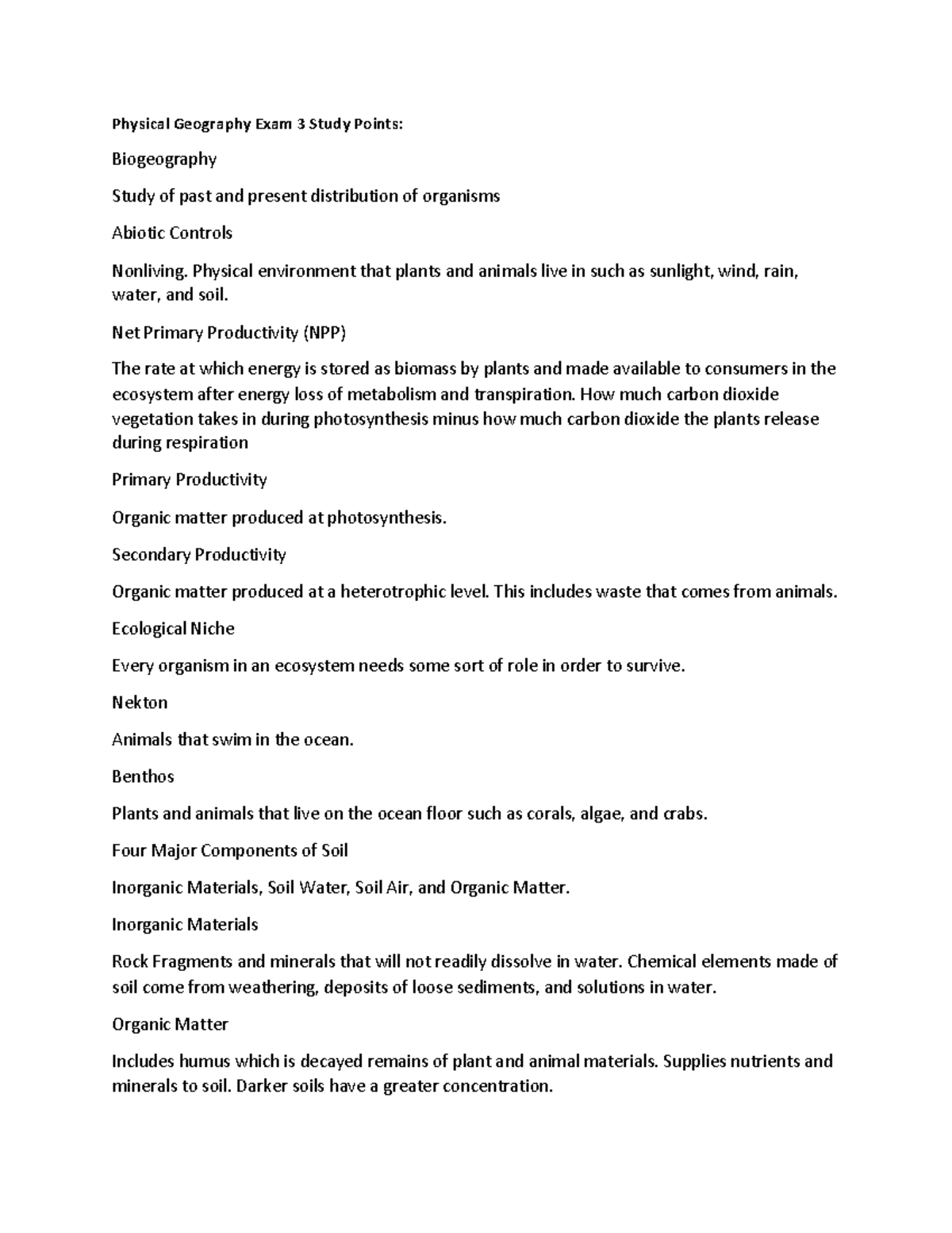 Physical Geography Exam 3 Study Points Physical Geography Exam 3