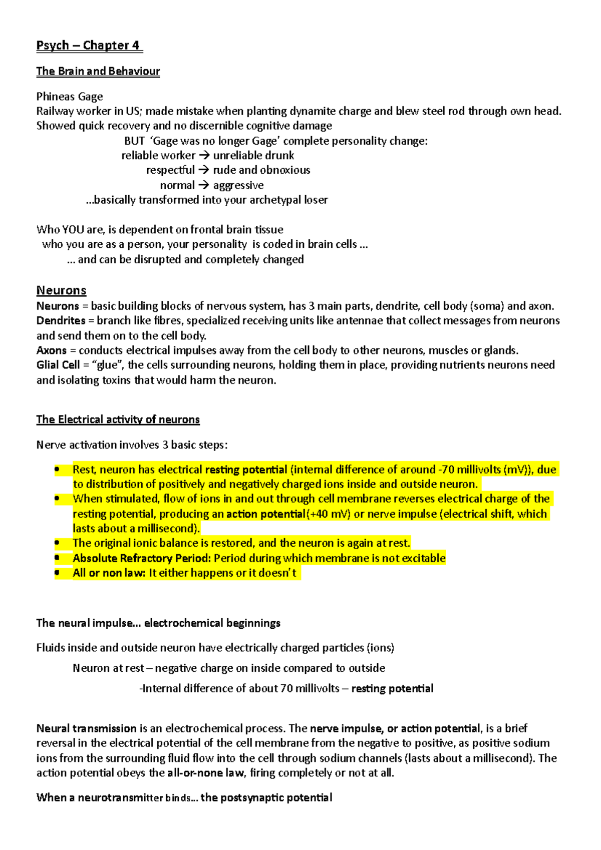 Pschology summary - Chapter 4-The brain and behavior - Psych – Chapter ...
