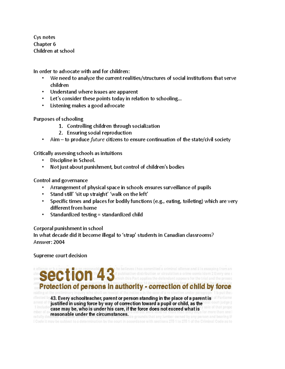Cys chapter 6 notes - Children at school - Cys notes Chapter 6 Children ...