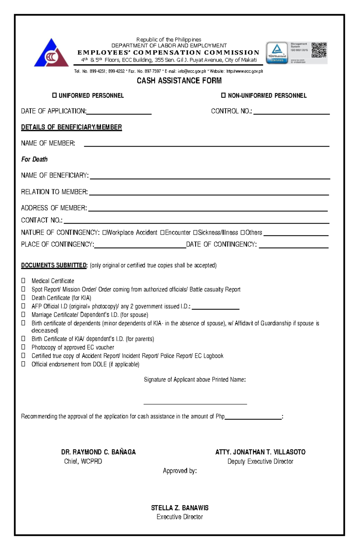 Cash Assistance Form FOR NON Covid 19 - CASH ASSISTANCE FORM UNIFORMED ...