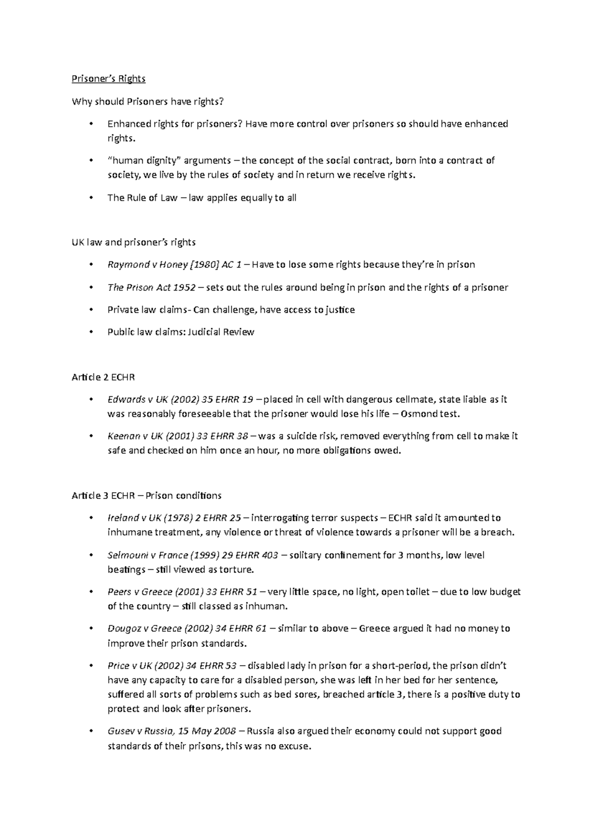 Prisoners Rights Notes Prisoner’s Rights Why should Prisoners have