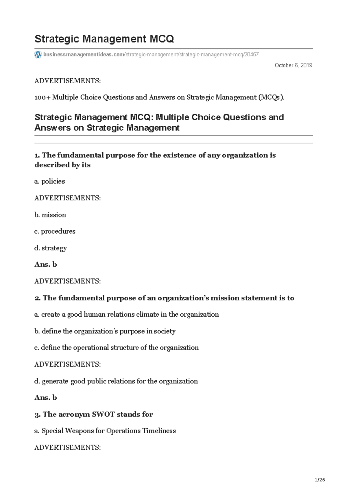 Strategic Management MCQ - Strategic Management MCQ: Multiple Choice ...