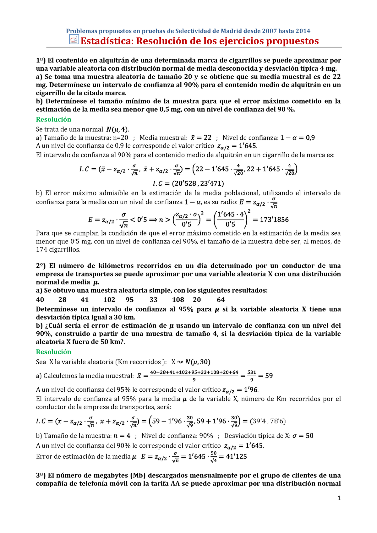 Ejerciciosestadistica 2 - Problemas Propuestos En Pruebas De ...