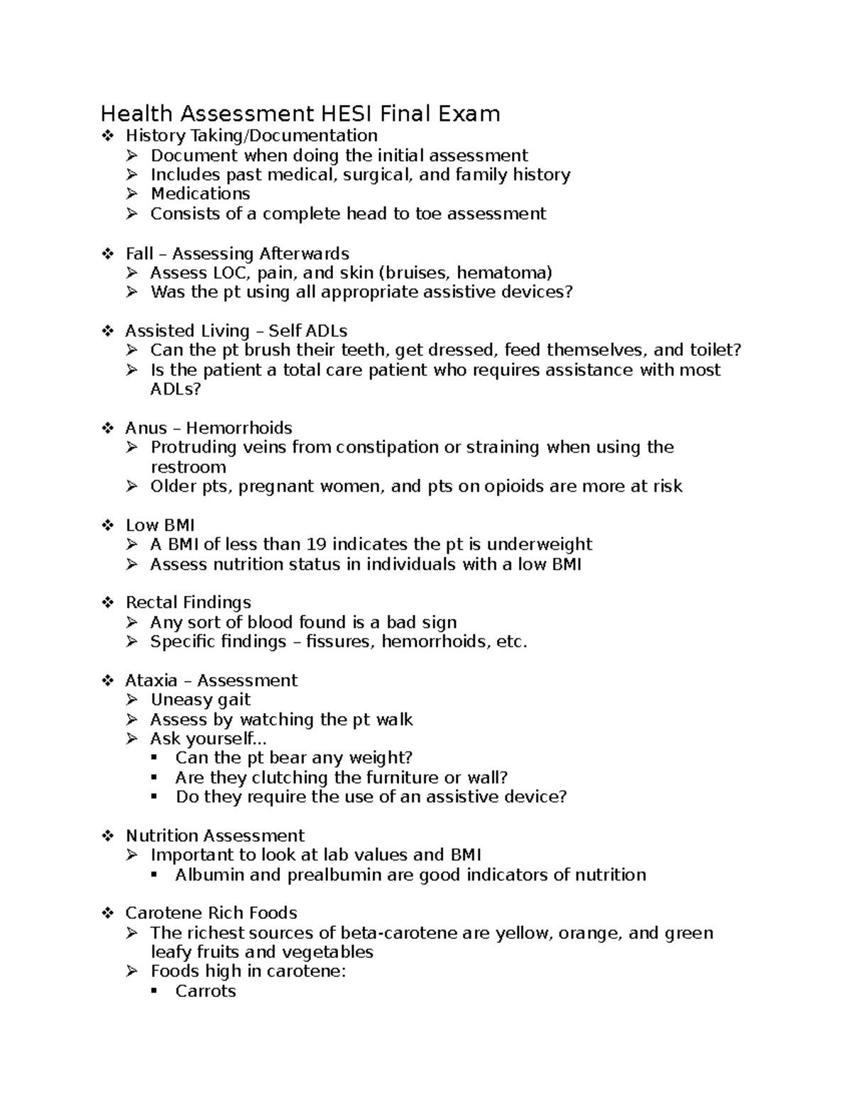 HESI Health Assessment Final Exam Health Assessment HESI Final Exam