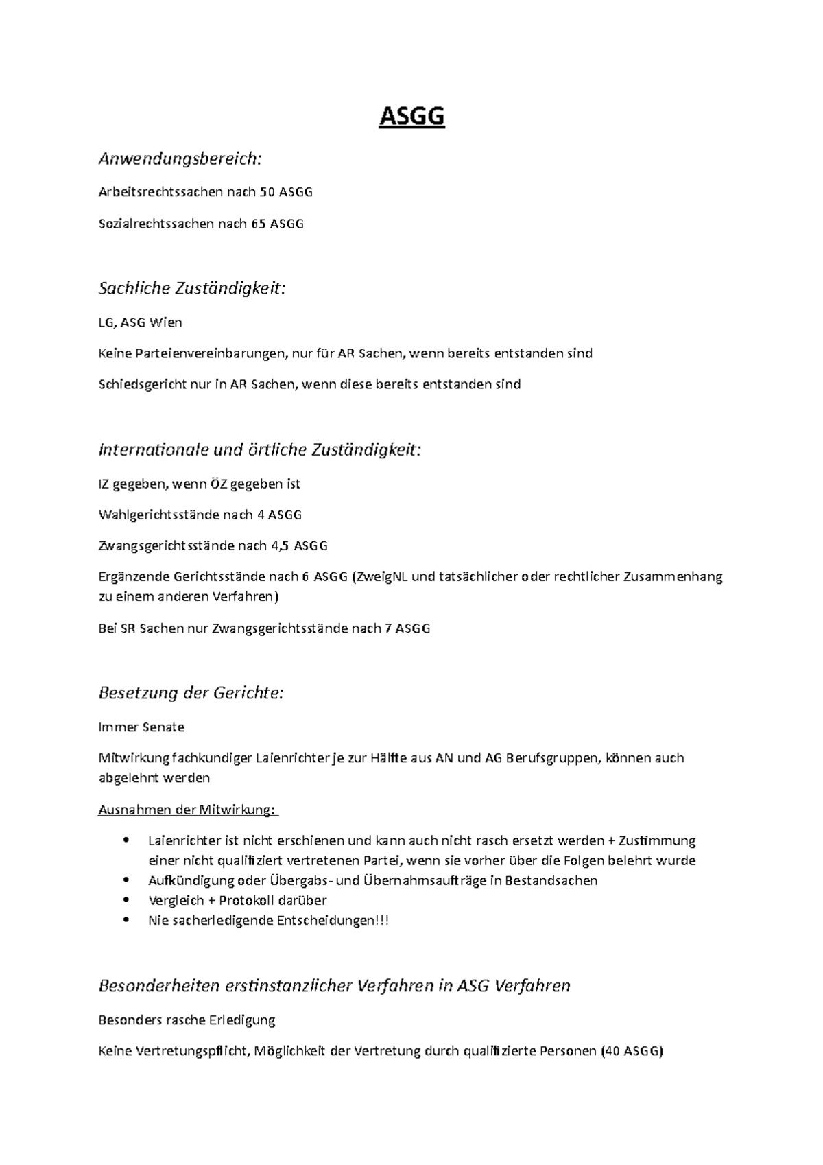 ASG Verfahren - ASGG Anwendungsbereich: Arbeitsrechtssachen nach 50 ...