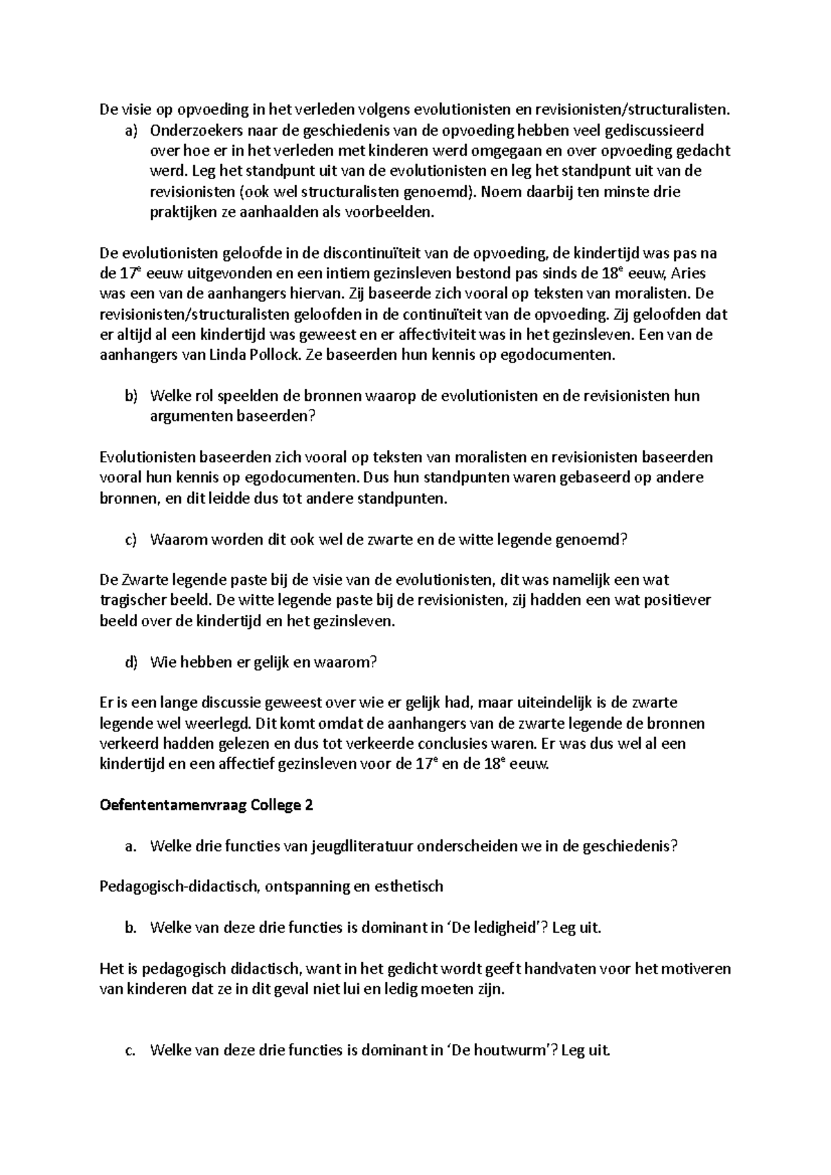 Oefententamenvragen Geschiedenis - De Visie Op Opvoeding In Het ...