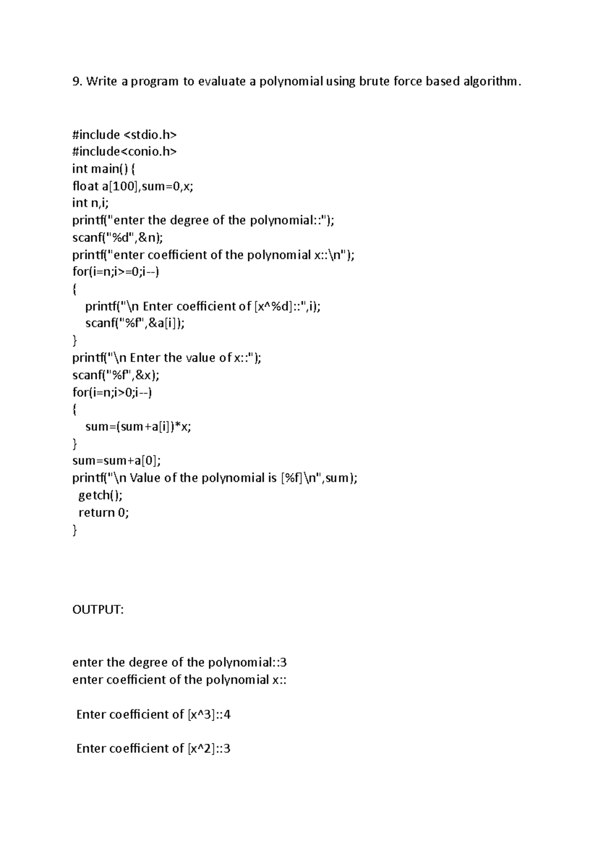 Final ADA LAB Program - Write a program to evaluate a polynomial using ...