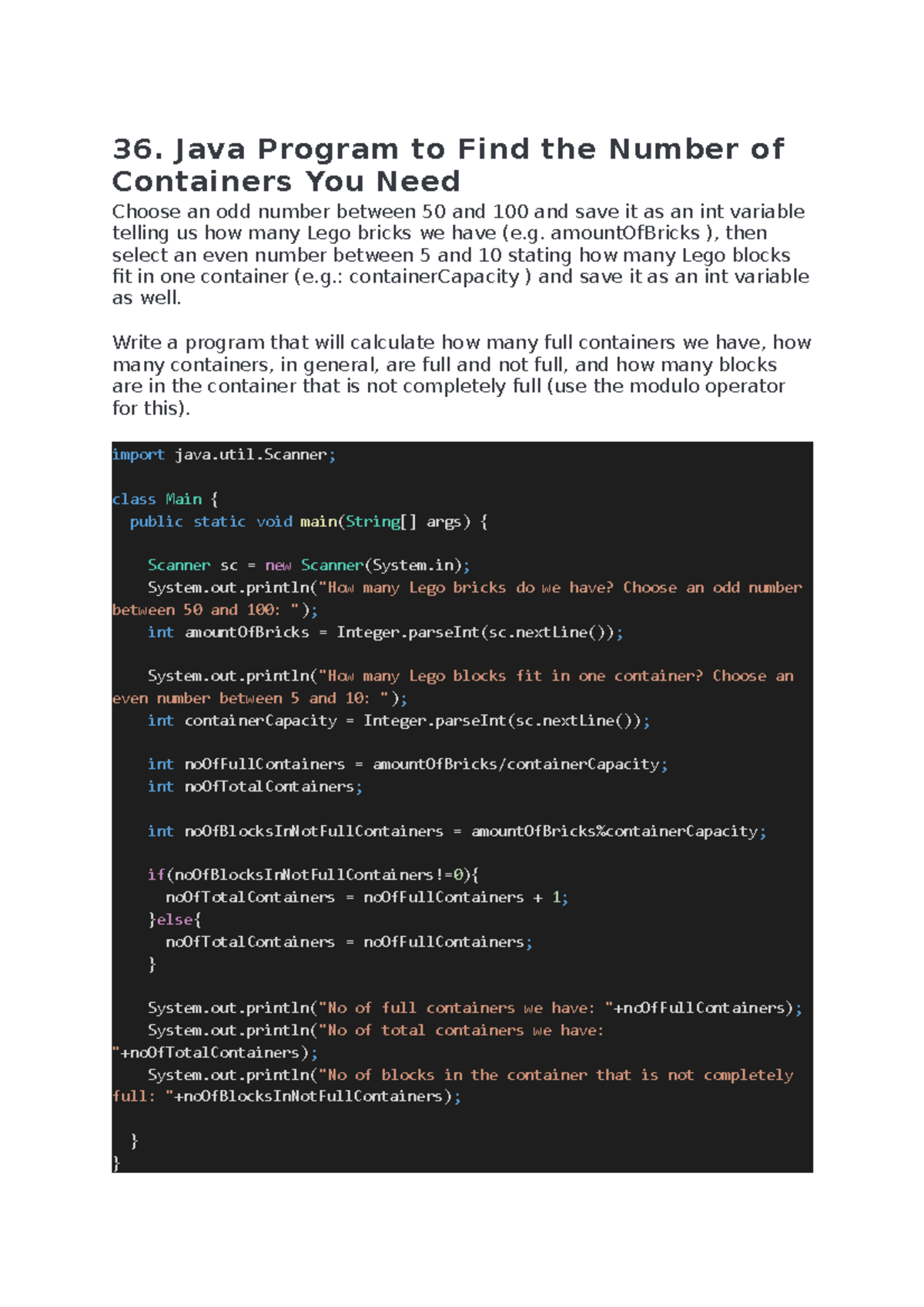 Java Program to Find the Number of Containers You Need - 36. Java ...